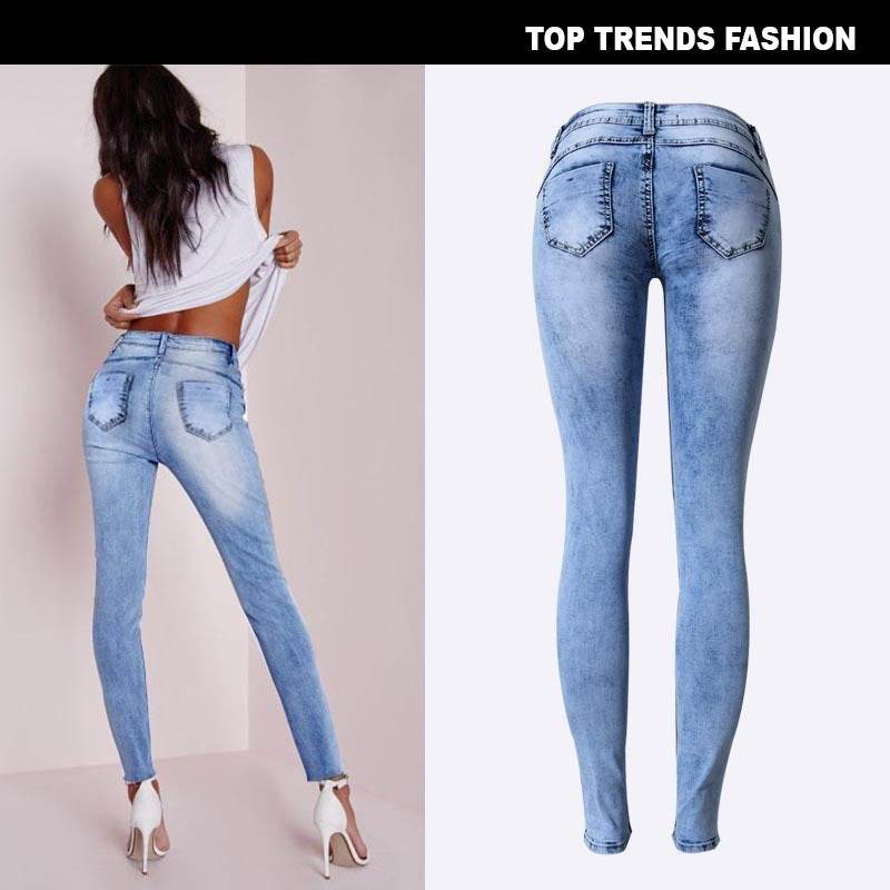 Summer Style Low Waist Sky Blue Patchwork Skinny Tights Women Pencil Jeans High Stretch Sexy Push Up Denim Women Fashion Jeans - Mubimart
