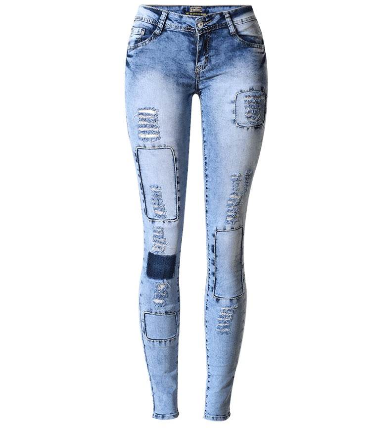 Summer Style Low Waist Sky Blue Patchwork Skinny Tights Women Pencil Jeans High Stretch Sexy Push Up Denim Women Fashion Jeans - Mubimart