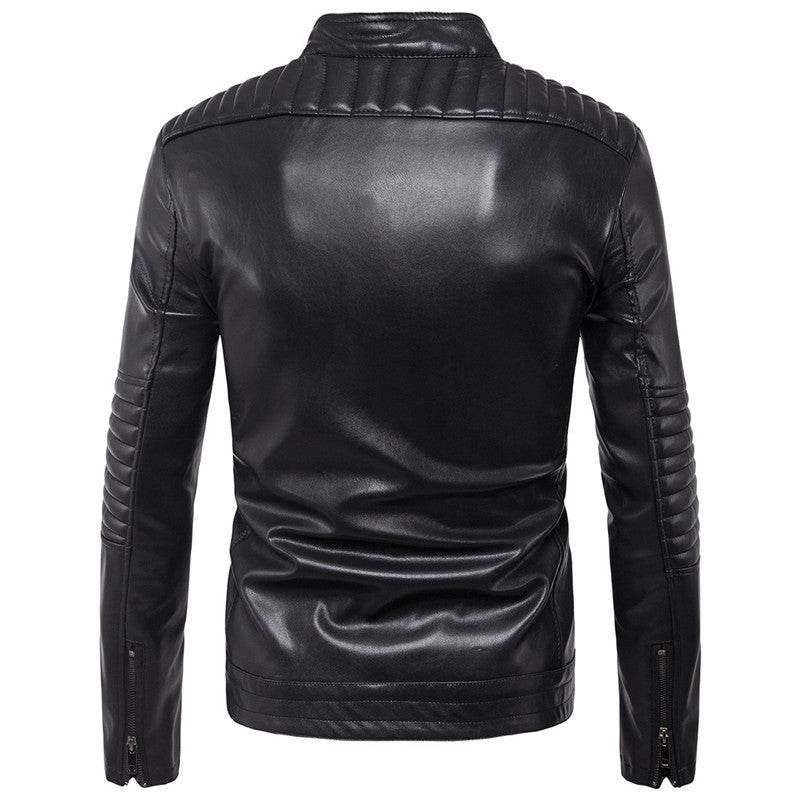 Men's Motorcycle Zipper Leather Jacket Handsome Leather Jacket - Mubimart