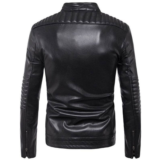 Men's Motorcycle Zipper Leather Jacket Handsome Leather Jacket - Mubimart