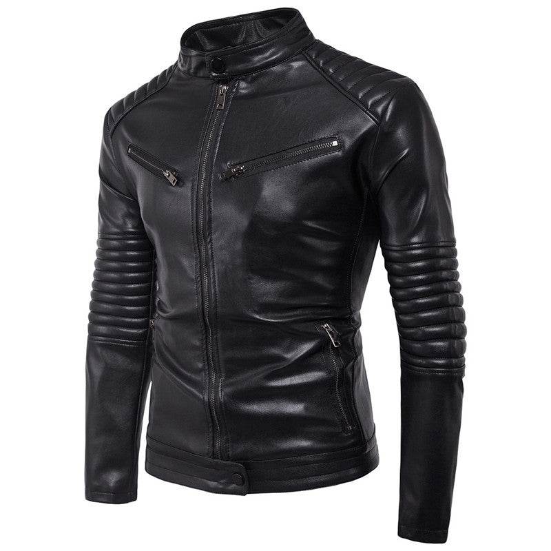 Men's Motorcycle Zipper Leather Jacket Handsome Leather Jacket - Mubimart