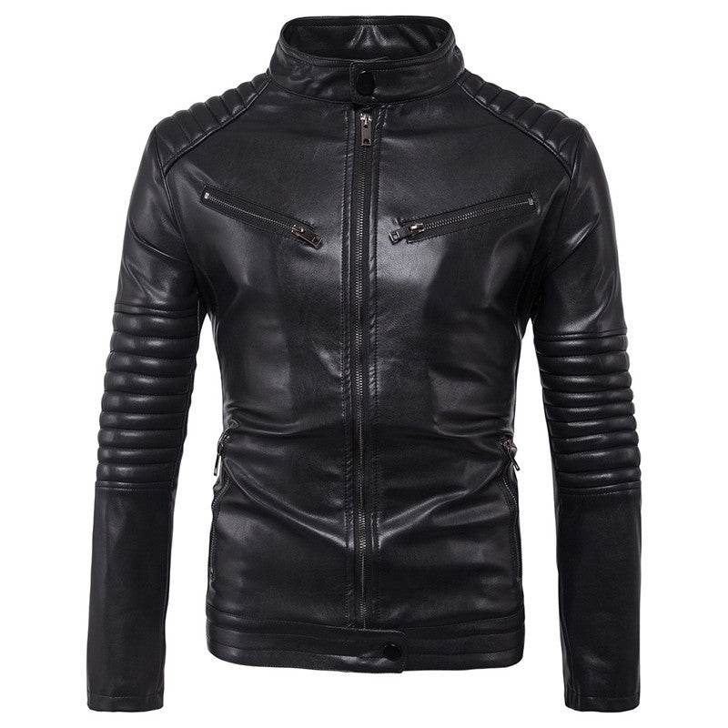 Men's Motorcycle Zipper Leather Jacket Handsome Leather Jacket - Mubimart