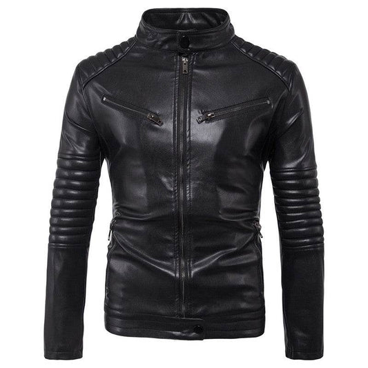Men's Motorcycle Zipper Leather Jacket Handsome Leather Jacket - Mubimart
