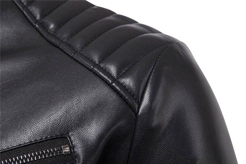 Men's Motorcycle Zipper Leather Jacket Handsome Leather Jacket - Mubimart