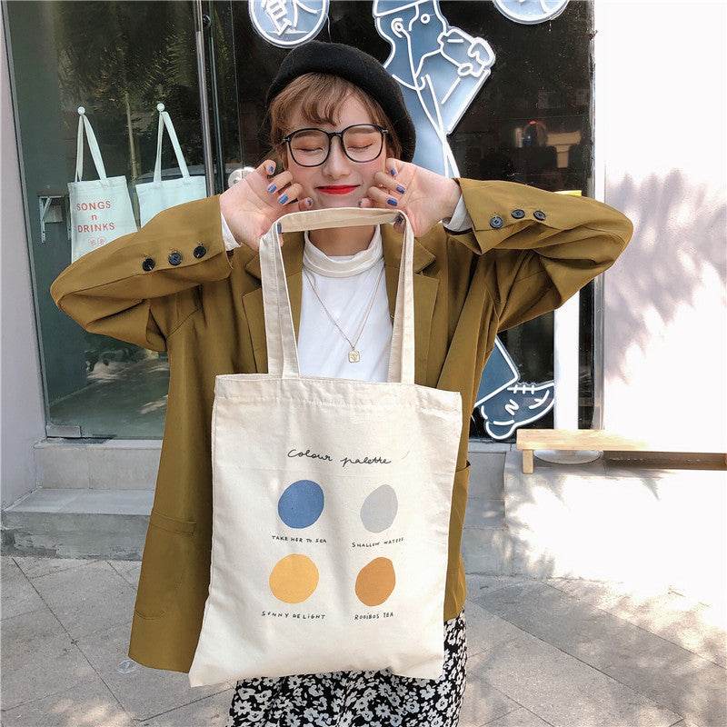 Women Canvas Tote Shopper Bags Ladies Casual Cotton Cloth Shoulder Bag Eco Reusable Shopping Bag Fashion Cute Girl Beach Travel - Mubimart