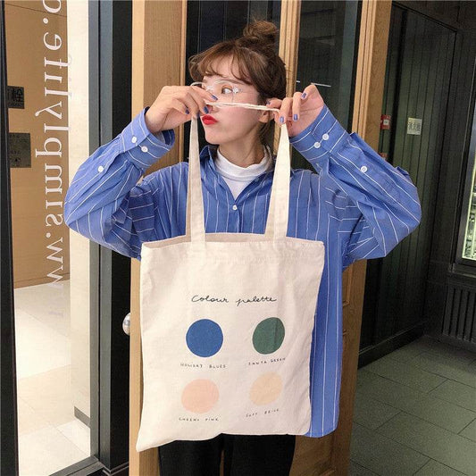 Women Canvas Tote Shopper Bags Ladies Casual Cotton Cloth Shoulder Bag Eco Reusable Shopping Bag Fashion Cute Girl Beach Travel - Mubimart