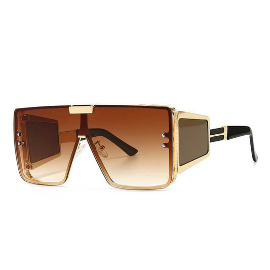 Flat-Top Retro Oversized Frame Sunglasses Wide-Leg Sunglasses Men's flat-top retro oversized frame sunglasses wide-leg sunglasses - Mubimart