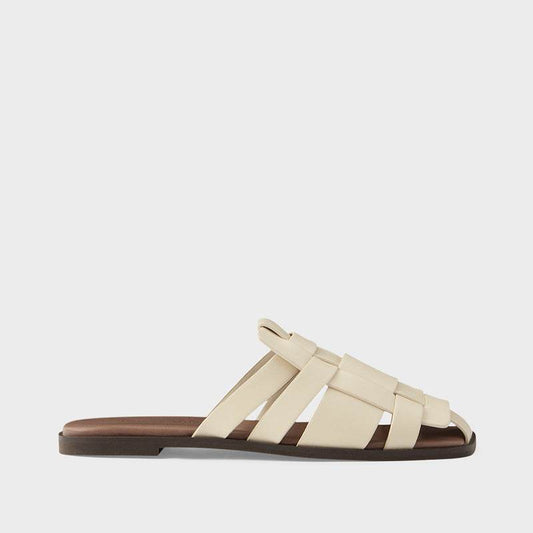 Ladies Woven Shoes Retro Square Toe Casual Mules Sandals - Mubimart