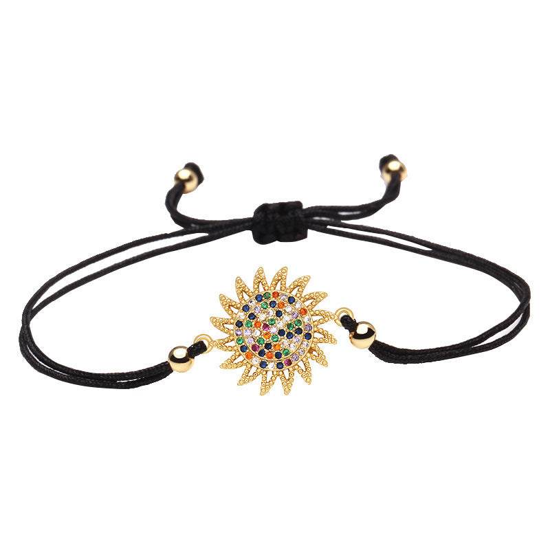 Shiny Multicolor Cubic Zirconia Copper Sun Charm Bracelet Women Girl Classic Trendy CZ Adjustable Chic Red Grey String Jewelry - Mubimart