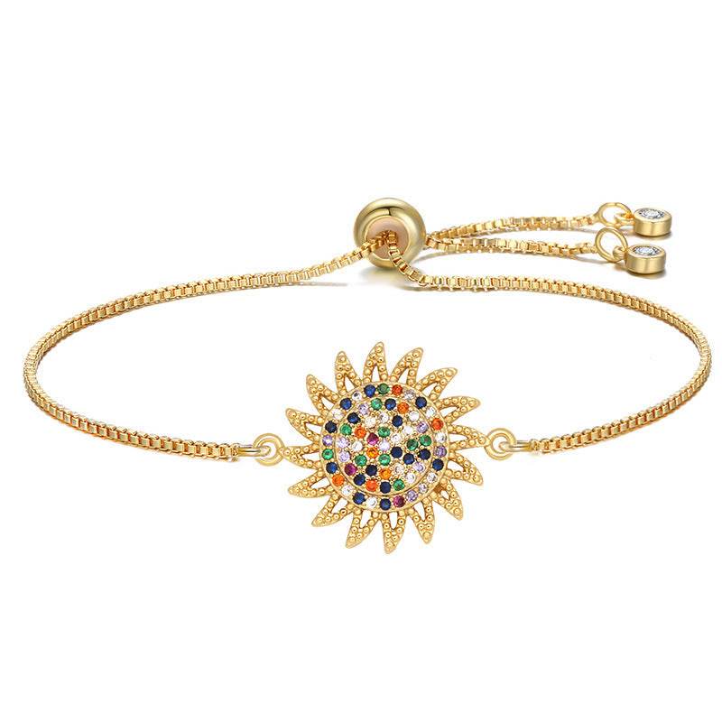 Shiny Multicolor Cubic Zirconia Copper Sun Charm Bracelet Women Girl Classic Trendy CZ Adjustable Chic Red Grey String Jewelry - Mubimart