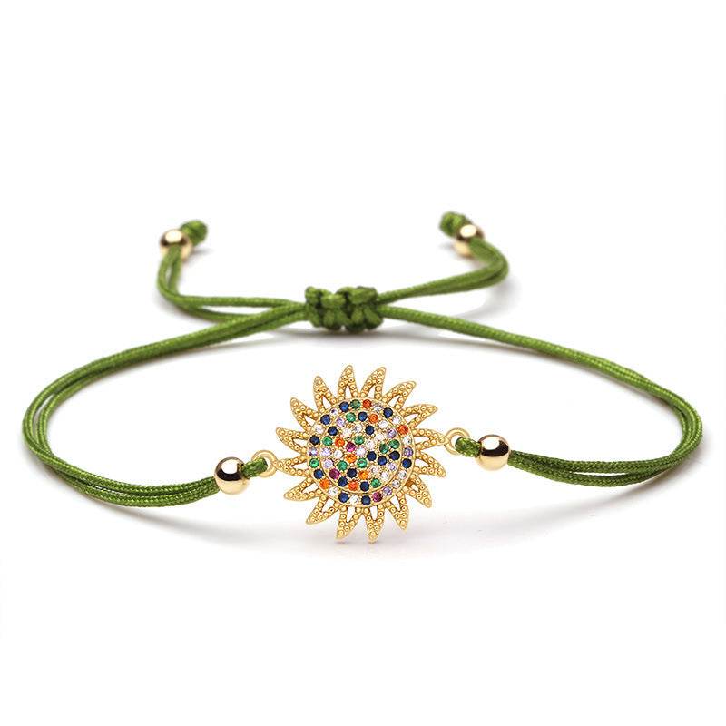 Shiny Multicolor Cubic Zirconia Copper Sun Charm Bracelet Women Girl Classic Trendy CZ Adjustable Chic Red Grey String Jewelry - Mubimart