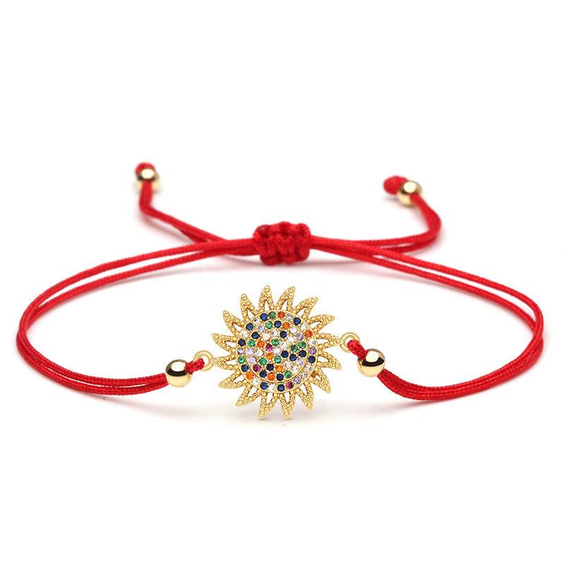 Shiny Multicolor Cubic Zirconia Copper Sun Charm Bracelet Women Girl Classic Trendy CZ Adjustable Chic Red Grey String Jewelry - Mubimart
