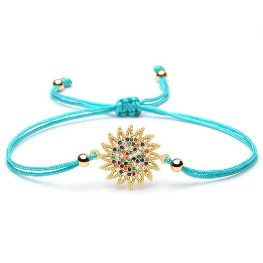 Shiny Multicolor Cubic Zirconia Copper Sun Charm Bracelet Women Girl Classic Trendy CZ Adjustable Chic Red Grey String Jewelry - Mubimart