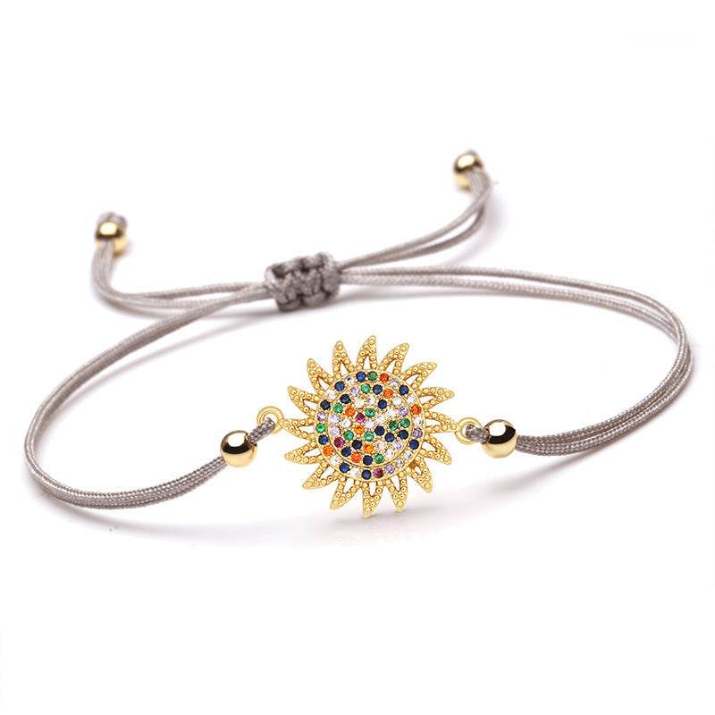 Shiny Multicolor Cubic Zirconia Copper Sun Charm Bracelet Women Girl Classic Trendy CZ Adjustable Chic Red Grey String Jewelry - Mubimart