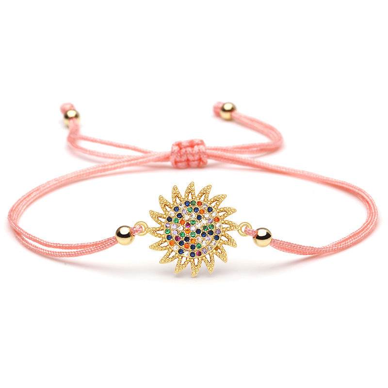 Shiny Multicolor Cubic Zirconia Copper Sun Charm Bracelet Women Girl Classic Trendy CZ Adjustable Chic Red Grey String Jewelry - Mubimart