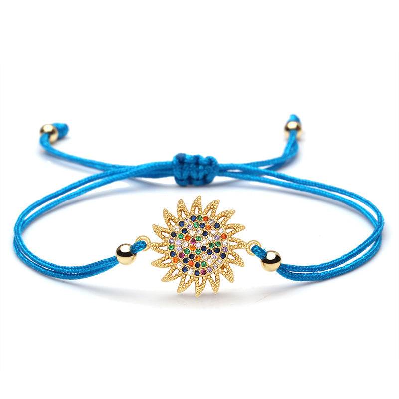 Shiny Multicolor Cubic Zirconia Copper Sun Charm Bracelet Women Girl Classic Trendy CZ Adjustable Chic Red Grey String Jewelry - Mubimart