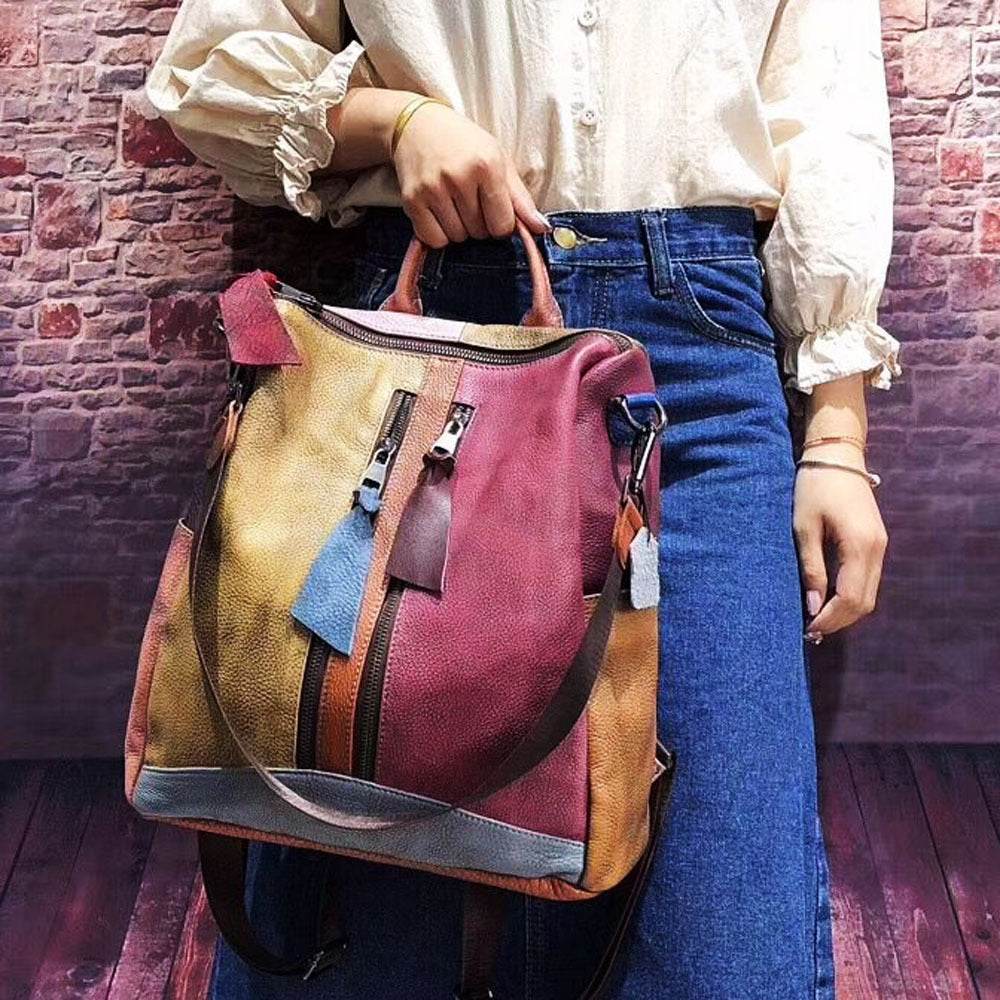 Women Backpack Cowhide Leather Backpacks Casual - Mubimart