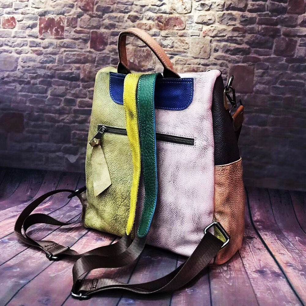 Women Backpack Cowhide Leather Backpacks Casual - Mubimart