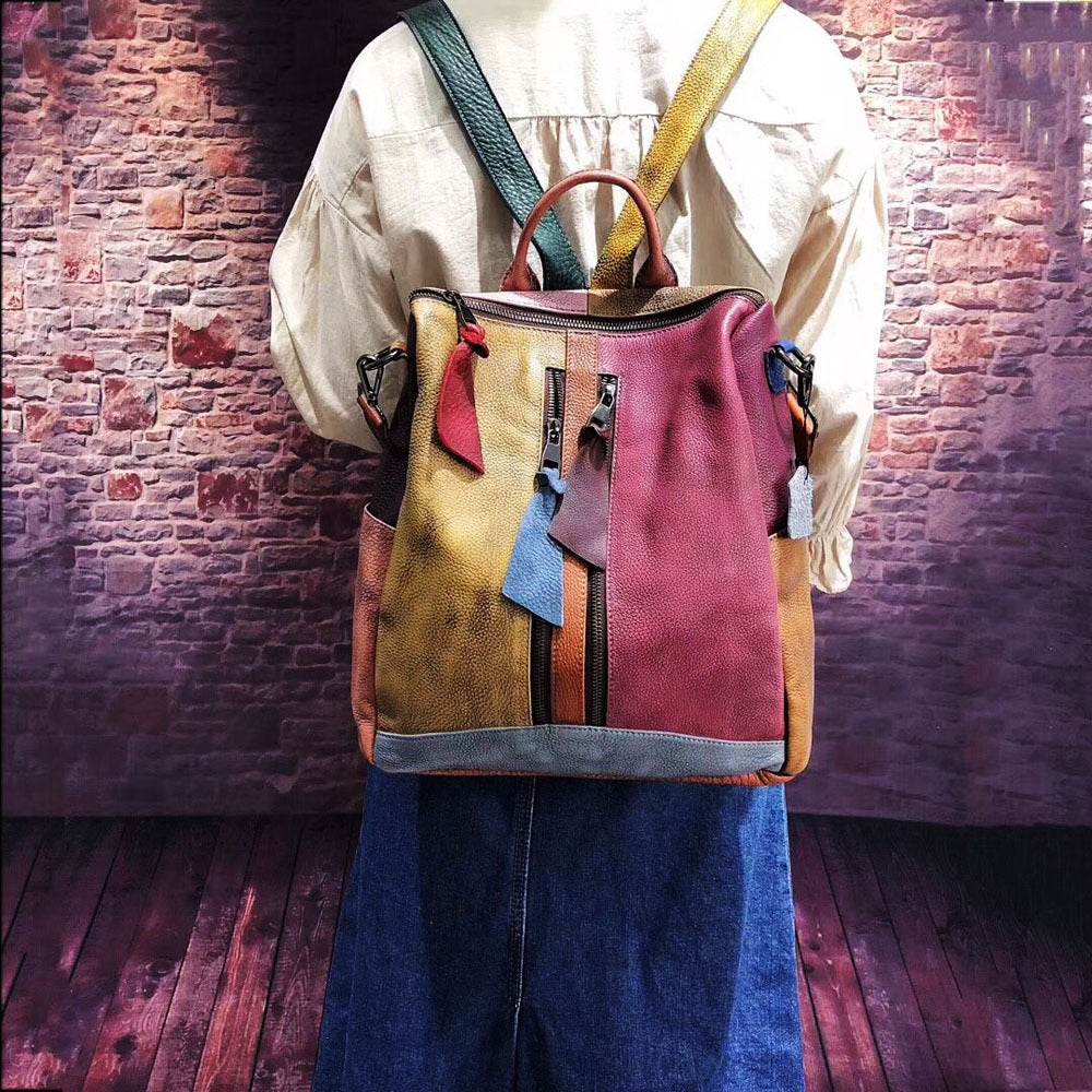 Women Backpack Cowhide Leather Backpacks Casual - Mubimart