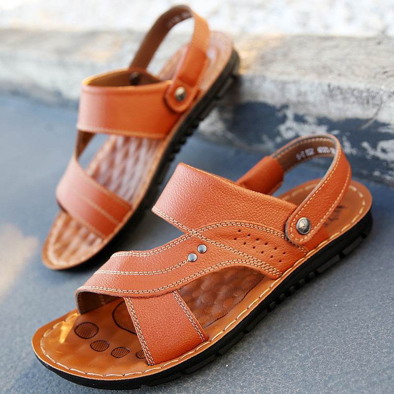 Men's Casual Leather Beach Sandals - Mubimart