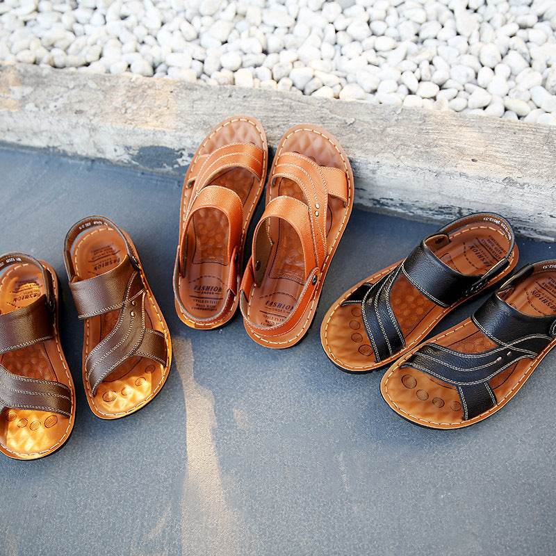 Men's Casual Leather Beach Sandals - Mubimart