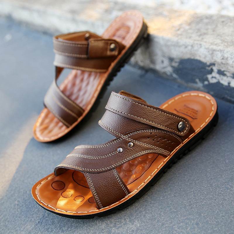 Men's Casual Leather Beach Sandals - Mubimart
