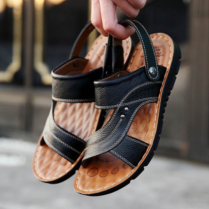 Men's Casual Leather Beach Sandals - Mubimart