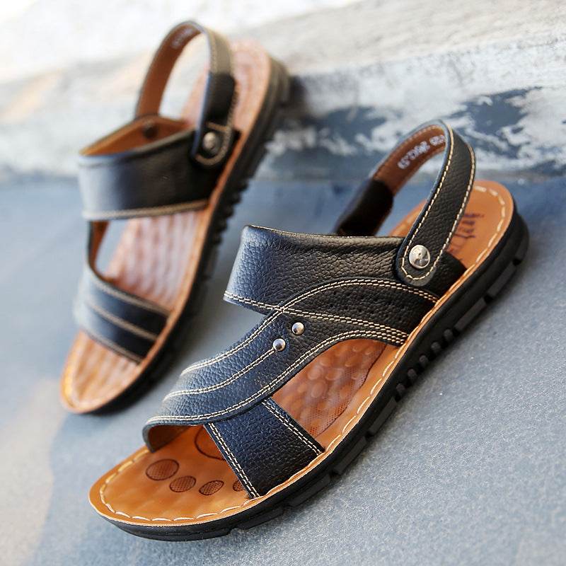 Men's Casual Leather Beach Sandals - Mubimart