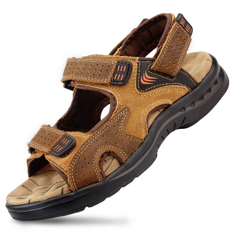 Men'S Sandals Leather Toe Platform Top Layer Cowhide Outdoor Casual Sandals - Mubimart
