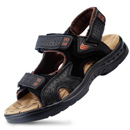 Men'S Sandals Leather Toe Platform Top Layer Cowhide Outdoor Casual Sandals - Mubimart