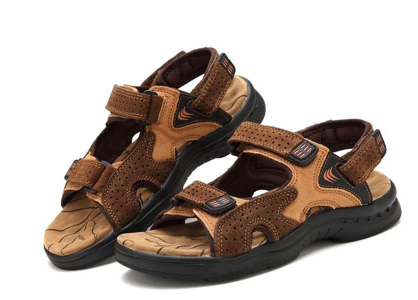 Men'S Sandals Leather Toe Platform Top Layer Cowhide Outdoor Casual Sandals - Mubimart