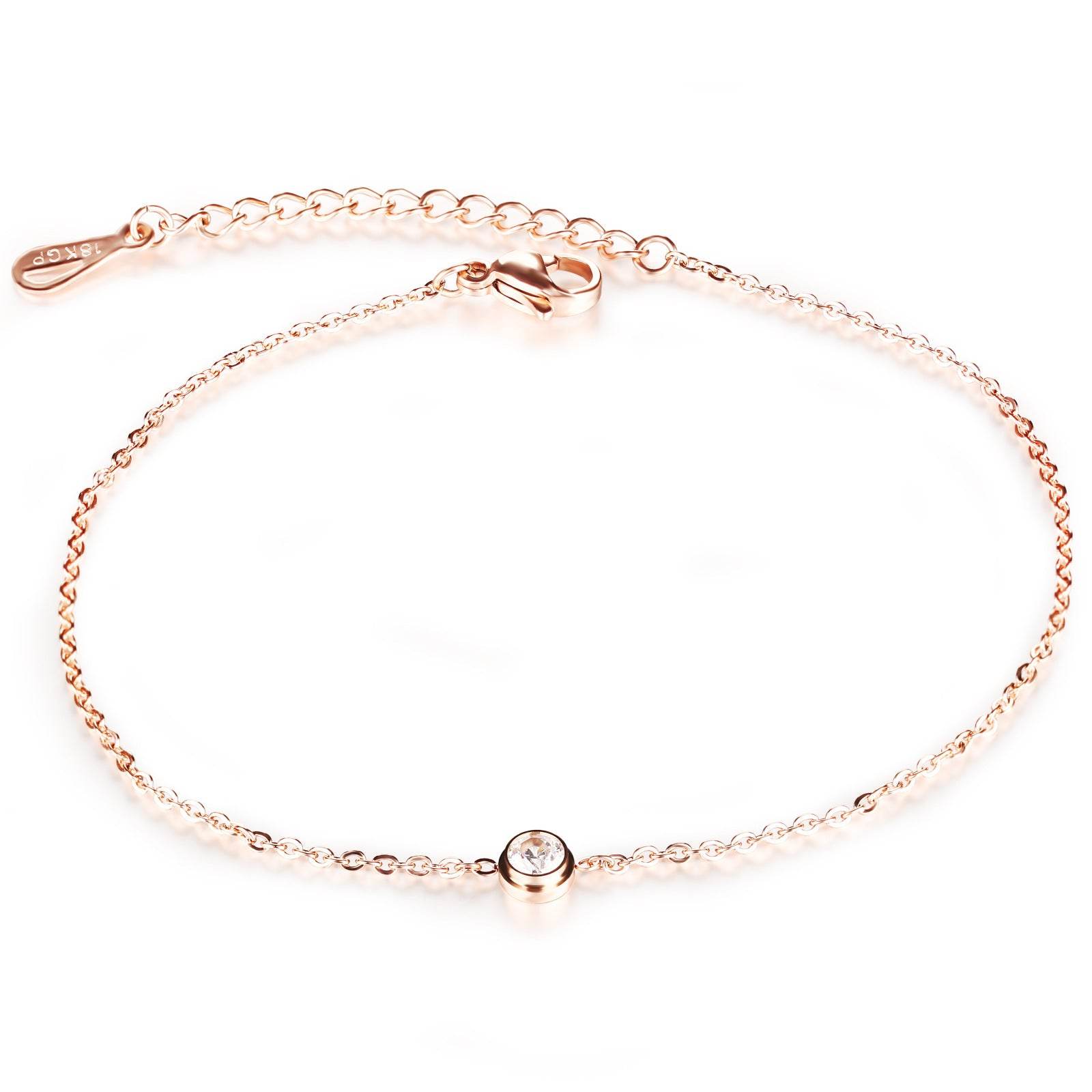 JeeMango Cubic Zirconia Anklet Foot Jewelry Rose Gold Anklet Bracelet Leg Chain Stainless Steel Anklets Women Jewelry JA19034 - Mubimart
