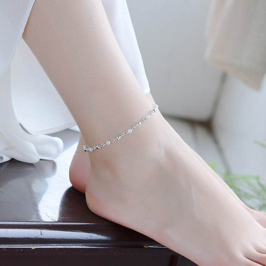 Silver Anklets 925 Fashion Silver Jewelry Hollow Beads Anklet for Women Girls Friend Foot Barefoot Leg Jewelry - Mubimart