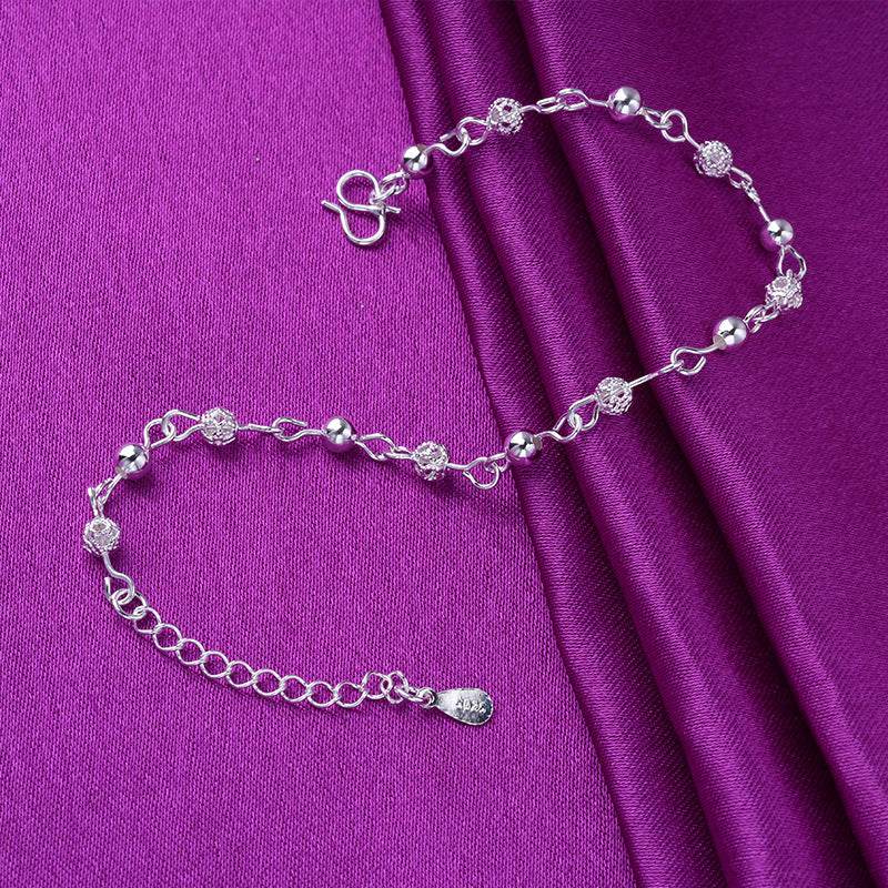 Silver Anklets 925 Fashion Silver Jewelry Hollow Beads Anklet for Women Girls Friend Foot Barefoot Leg Jewelry - Mubimart