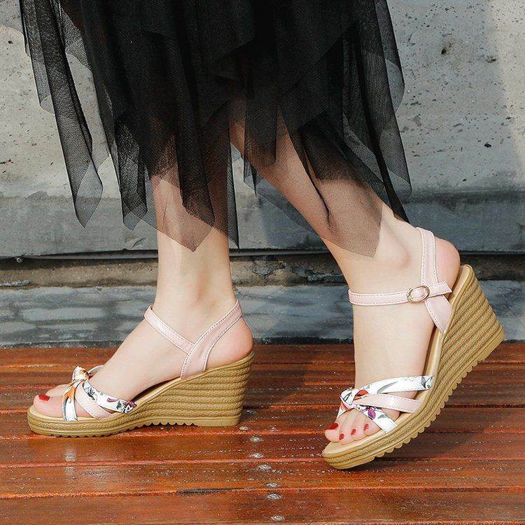 Shoes Wedge Sandals Wmen's High Heels Thick Heel Non-slip Fish Mouth Student Shoes - Mubimart