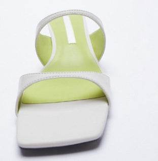 Designer Shoes New White Kitten Heel Women Slipper Square Toe Fashion Ourdoor Fairy Sandals Slippers - Mubimart