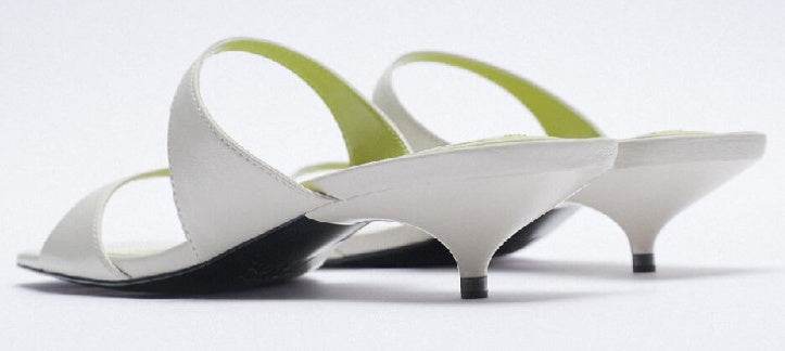Designer Shoes New White Kitten Heel Women Slipper Square Toe Fashion Ourdoor Fairy Sandals Slippers - Mubimart