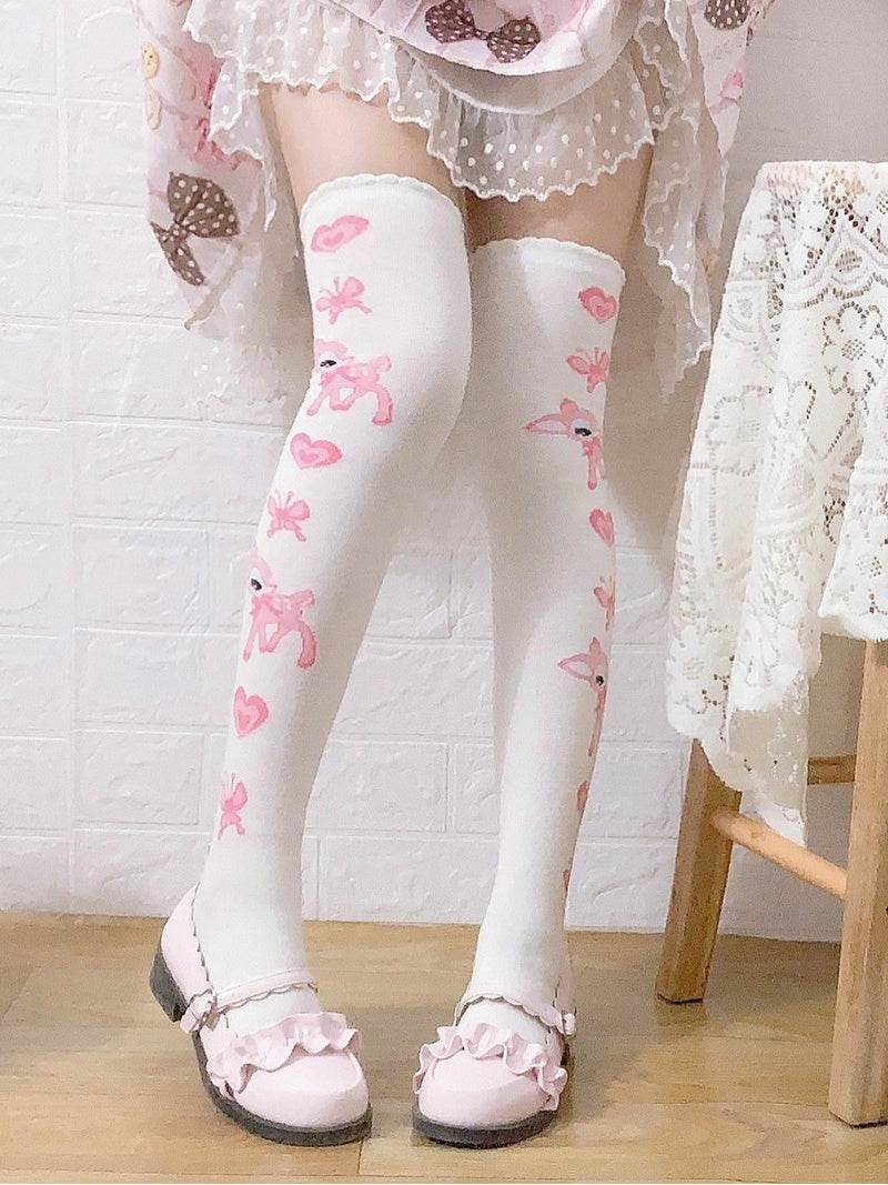 Japanese Sweet Girl Fawn Thigh Socks Warm Cotton High Socks Lolita Over-The-Knee Socks - Mubimart