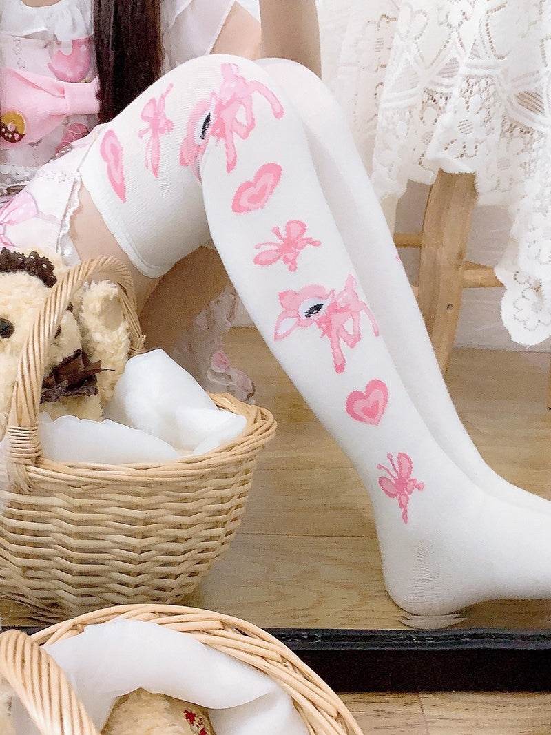 Japanese Sweet Girl Fawn Thigh Socks Warm Cotton High Socks Lolita Over-The-Knee Socks - Mubimart