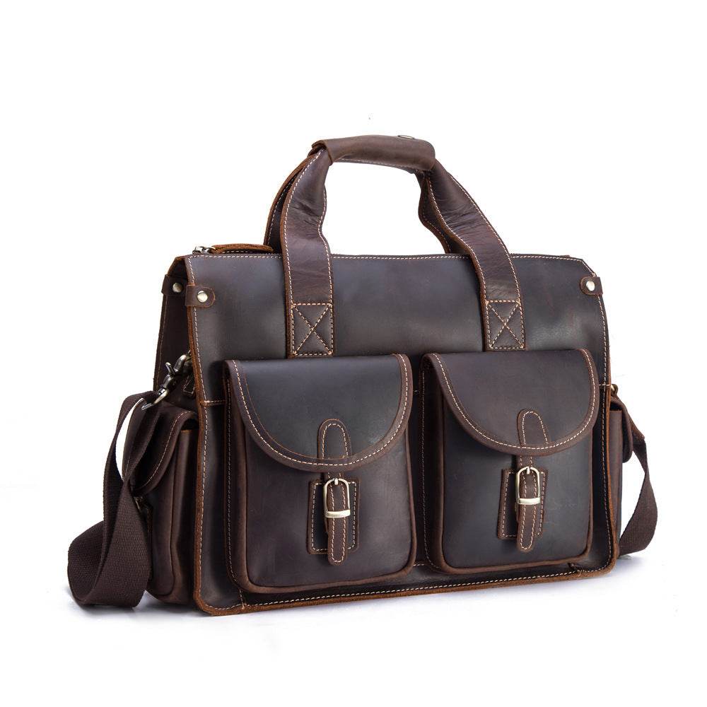 Leather men's retro portable briefcase - Mubimart
