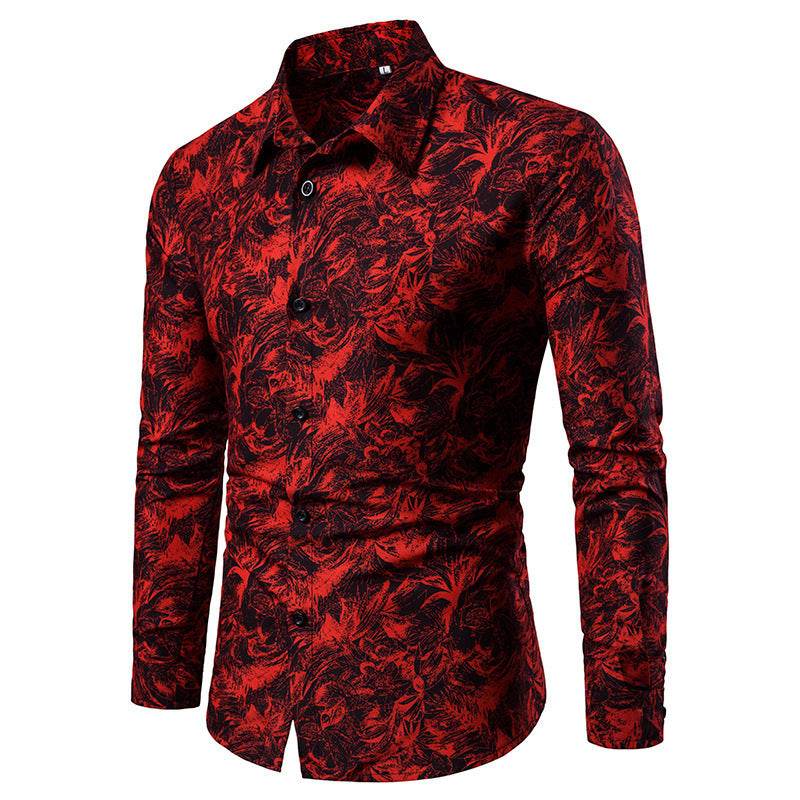Autumn and Winter Mens Shirt Printed Casual Long Sleeved Shirt Slim Fit Male Social Dress Shirt For Men - Mubimart