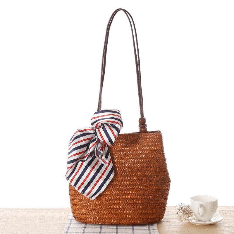 One-shoulder Straw Bag Women Bag Seaside Vacation Woven Bag Straw Bag Beach Bag - Mubimart