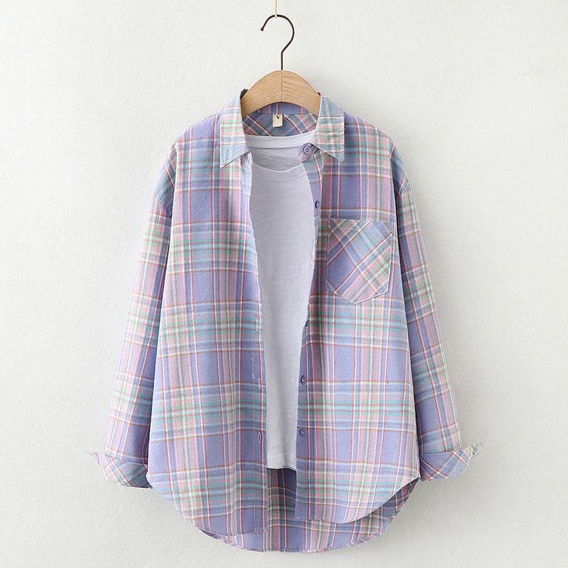 Plaid Shirt Women'S Long-Sleeved Loose Shirt Jacket - Mubimart