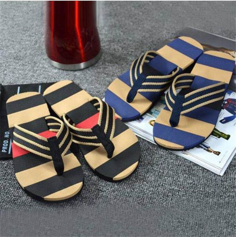 Fashion Men Summer Stripe Flip Flops Shoes Sandals - Mubimart