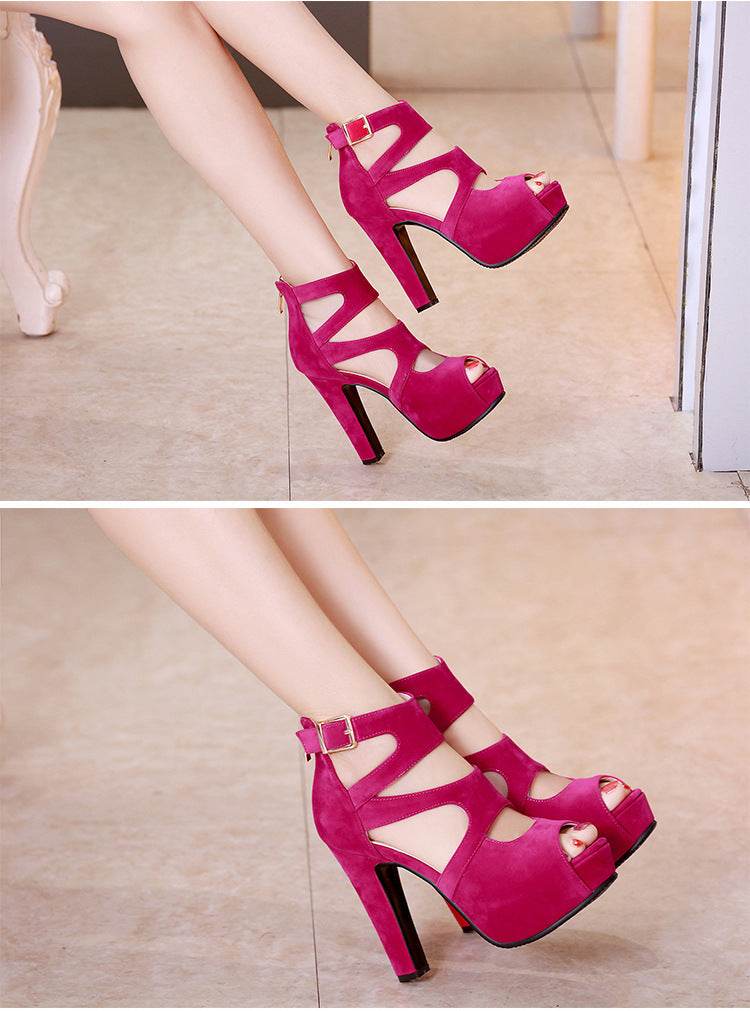 Suede Platform Sandals With High Heels - Mubimart