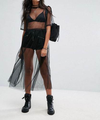 Sheer Mesh Work Clothes, Sexy Apron, Black Dress - Mubimart