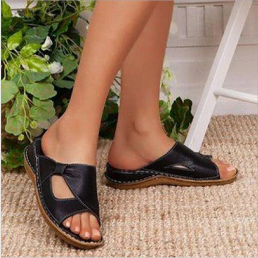 New Large Size Sandals Open-toed Slippers Flat Wedge Heel Women's Slippers