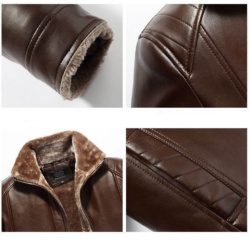 Leather Jacket Men's Leather Jacket With Fur - Mubimart