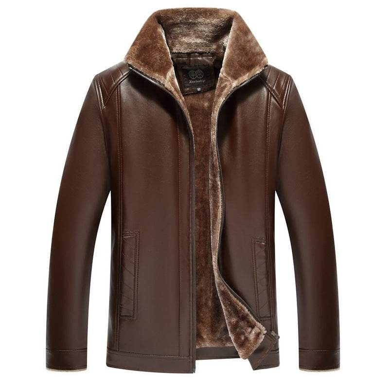 Leather Jacket Men's Leather Jacket With Fur - Mubimart