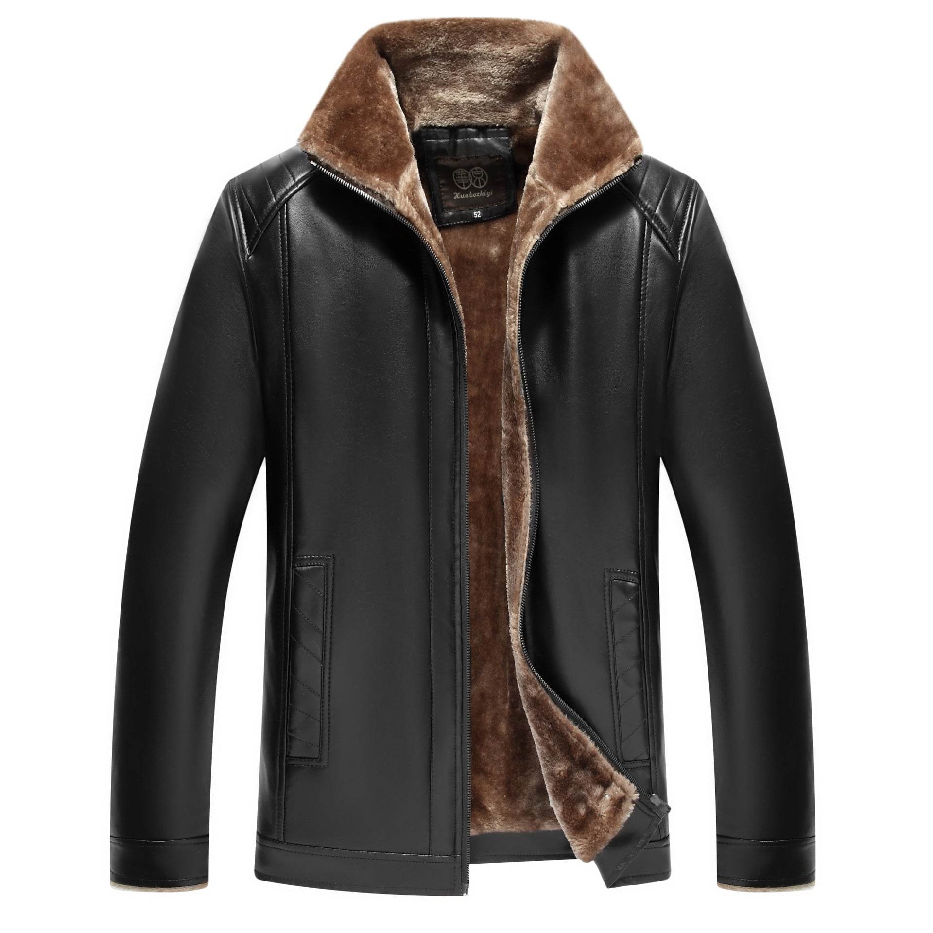 Leather Jacket Men's Leather Jacket With Fur - Mubimart